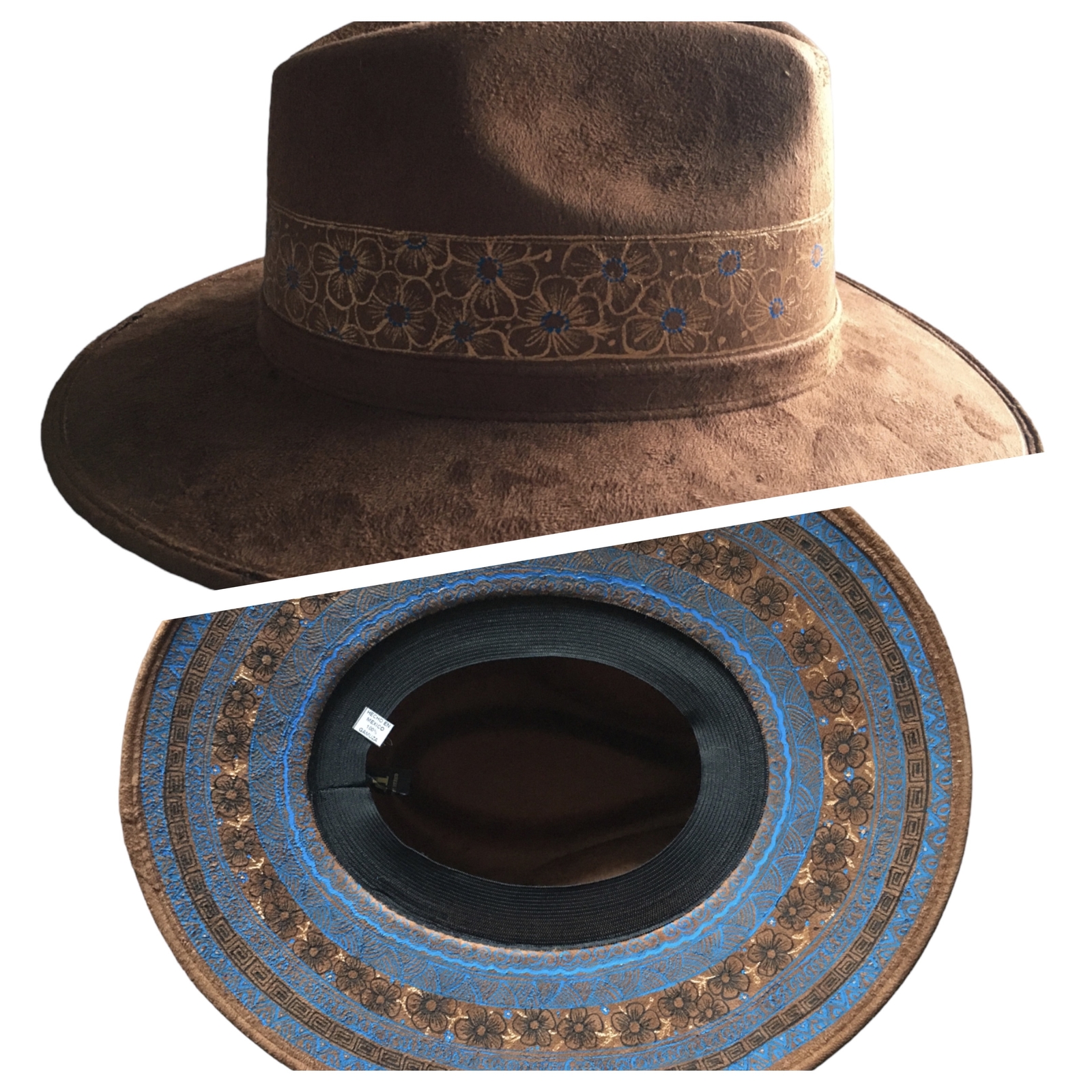 Handmade Mexican Mexican Sombrero Hat – Hand Painted Faux Suede – Artesanal