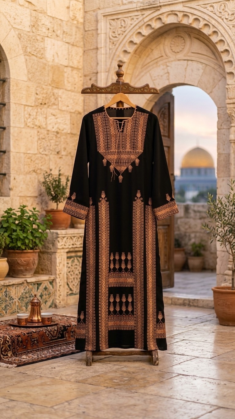 Luxury Vintage Middle Eastern Embroidered Black Gold Maxi Kaftan Thobe Dress