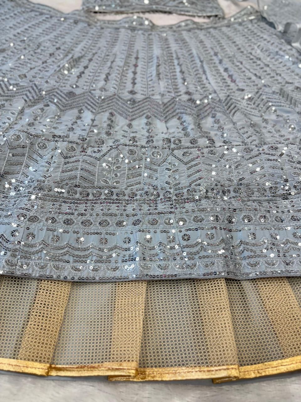 Attractive Look Rangoli Silk Grey Lehenga Choli With Dupatta For Wedding Wear