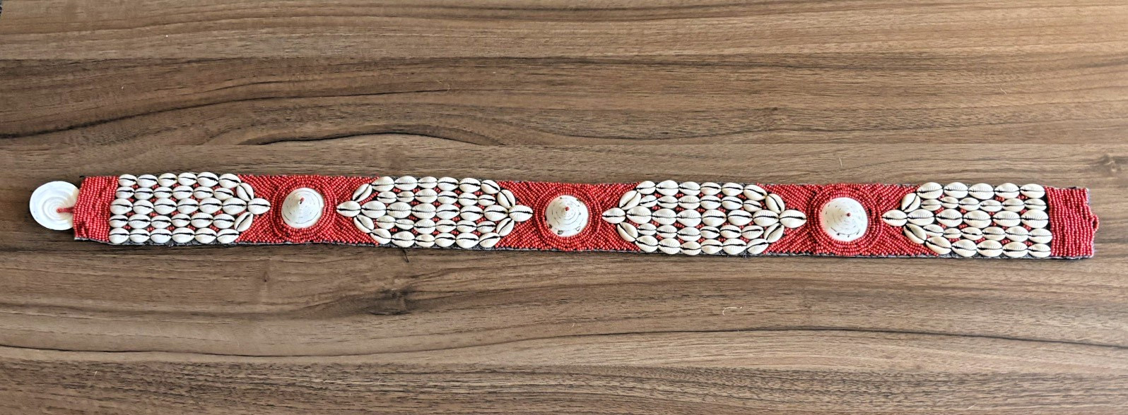 Vintage Red Hand-Beaded Cowrie Shell Belt