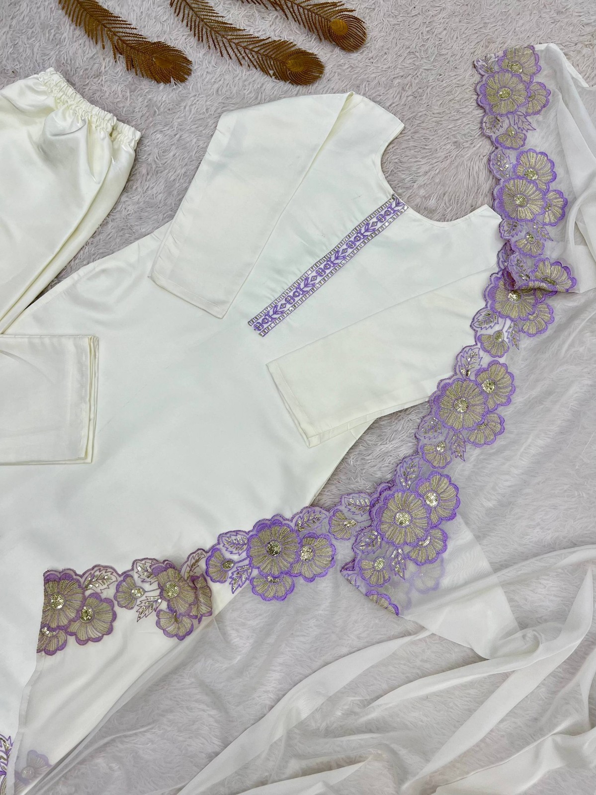 New Launch White Roman Glass Silk Salwar Kameez With Dupatta For Women