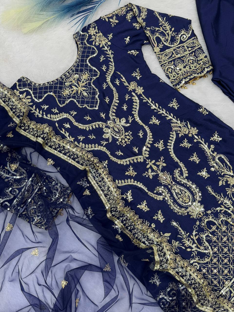 CLASSIC LOOK CHINNON SILK SALWAR KAMEEZ WITH NET DUPATTA FOR RECEPTION