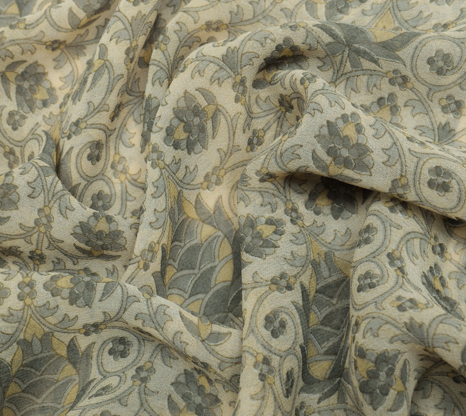 Sushila Vintage Cream Saree Blend Georgette Silk Printed Floral Craft Fabric