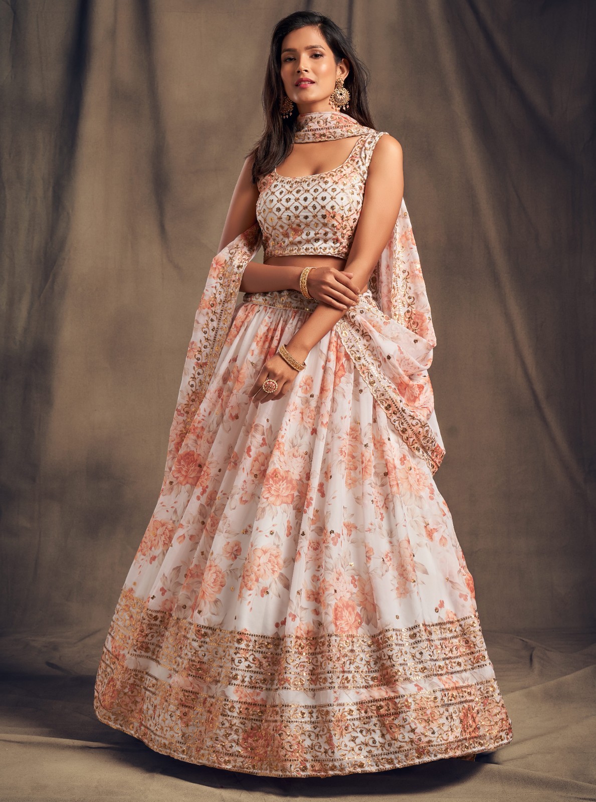 Bollywood Floral Sequin Embroidered Organza Lehenga Choli | Wedding Party Wear