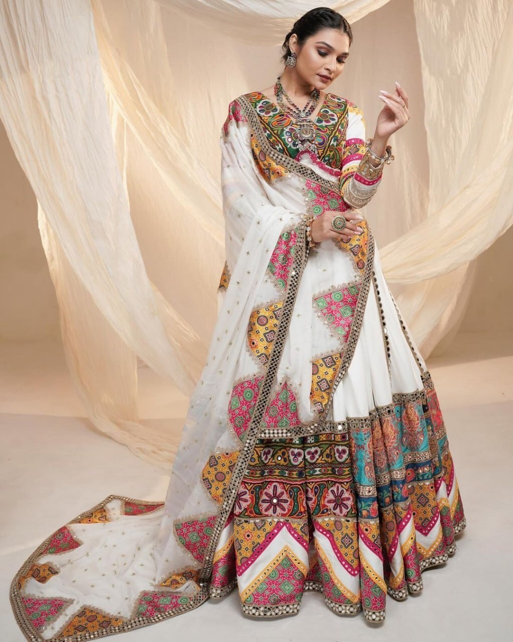Beautiful white color Navratri Lehenga Choli For Women By Aadat Export