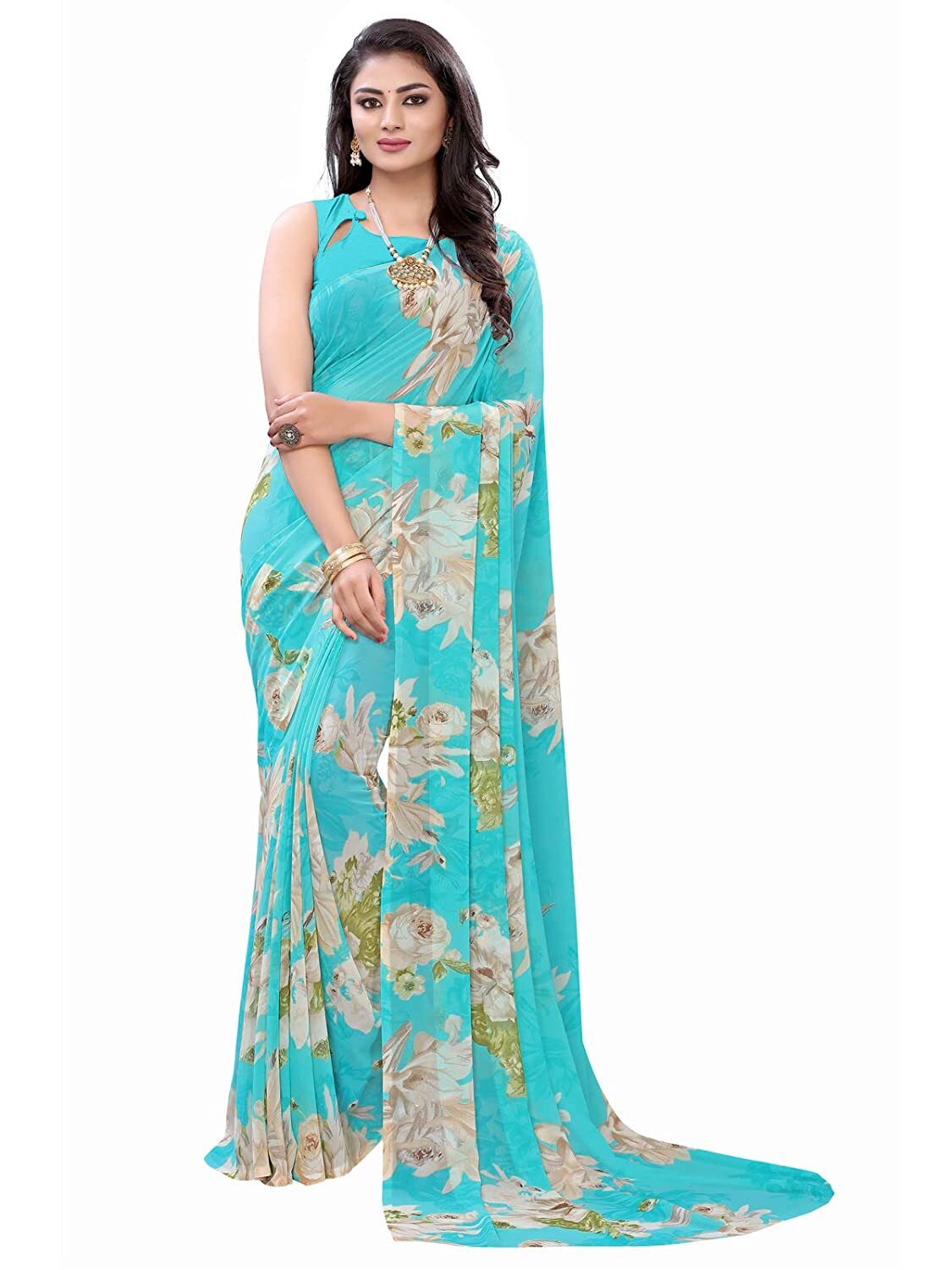 MD Women’s Georgette Printed Saree With Blouse Piece