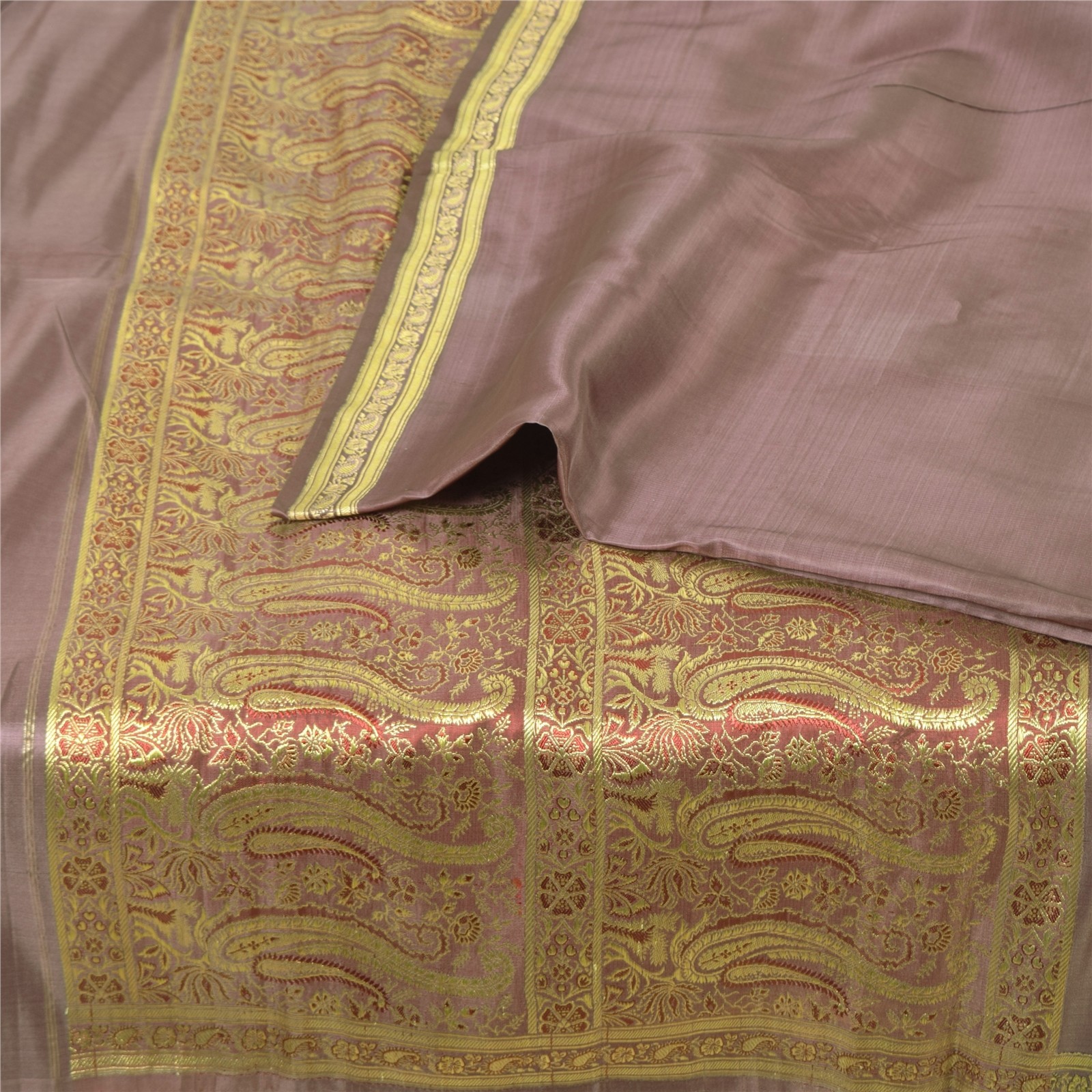 Sanskriti Vintage Lilac Soft Pure Silk Sarees Brocade/Banarasi Zari HandWoven 5Y