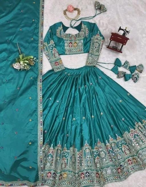 Ready To Wear Chanderi Silk Lehenga Choli Set Embroidered Wedding PartyWear