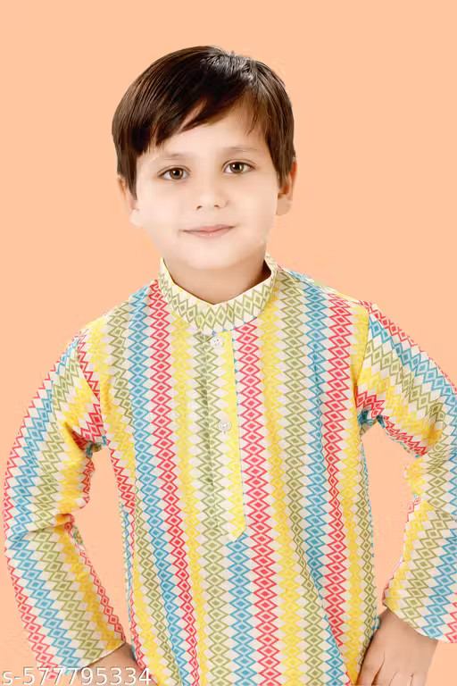 BOYS STYLISH PRINTED KURTA & PYJAMA SET_Boys Kurta Set_Multi_Festive Kurta set