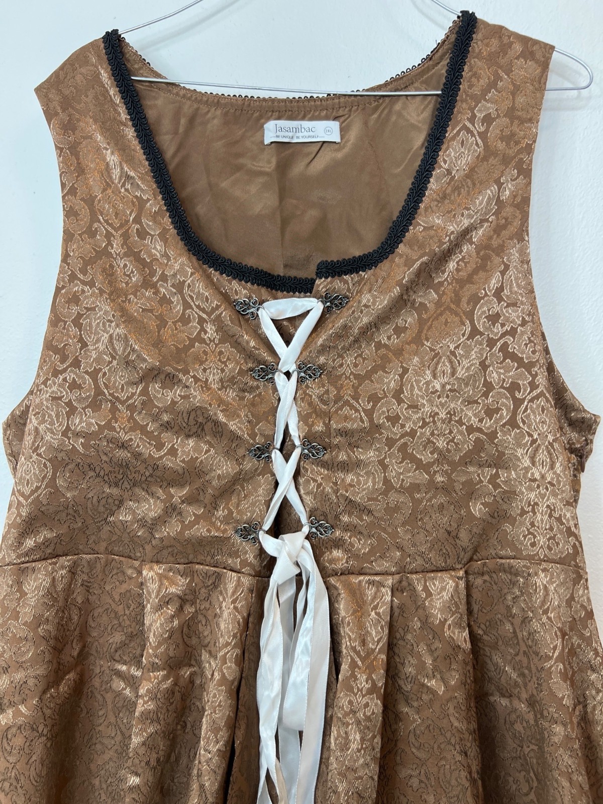 Jasambac 2XL Renaissance Faire Corset Lace-Up Jacquard Dress Brown Plus Size