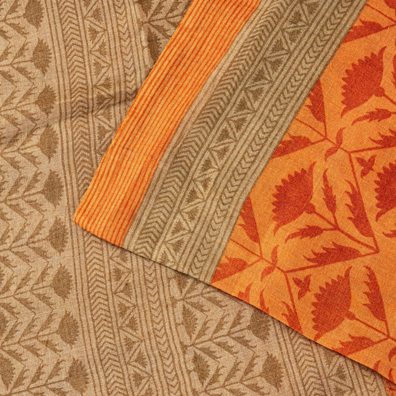 Sanskriti Vintage Soft Orange Pure Woolen Saree Floral Print Sari 5.5+Yd Fabric