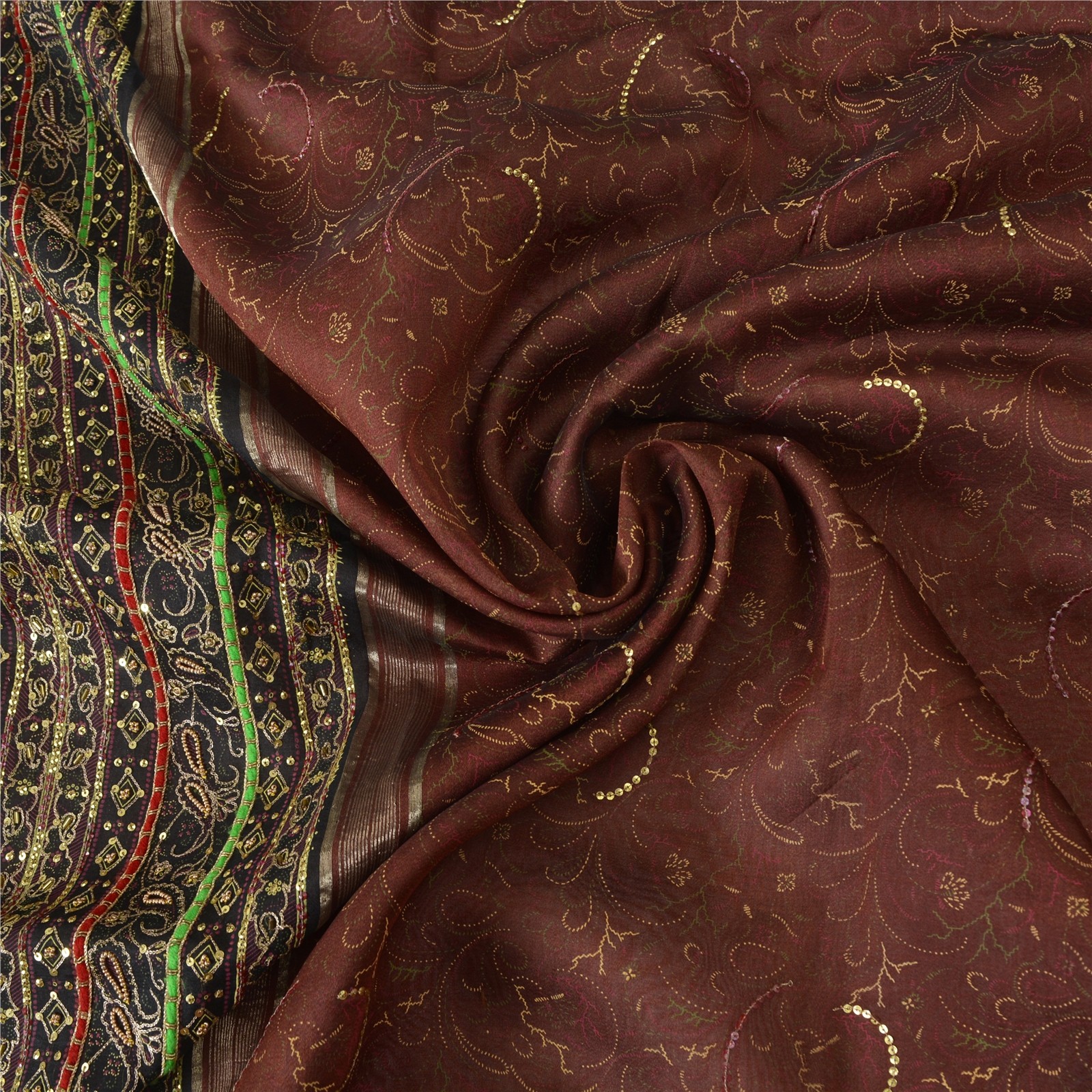 Sanskriti Vintage Sarees Pure Chiffon Silk Hand Beaded Woven Zardozi Sari Fabric