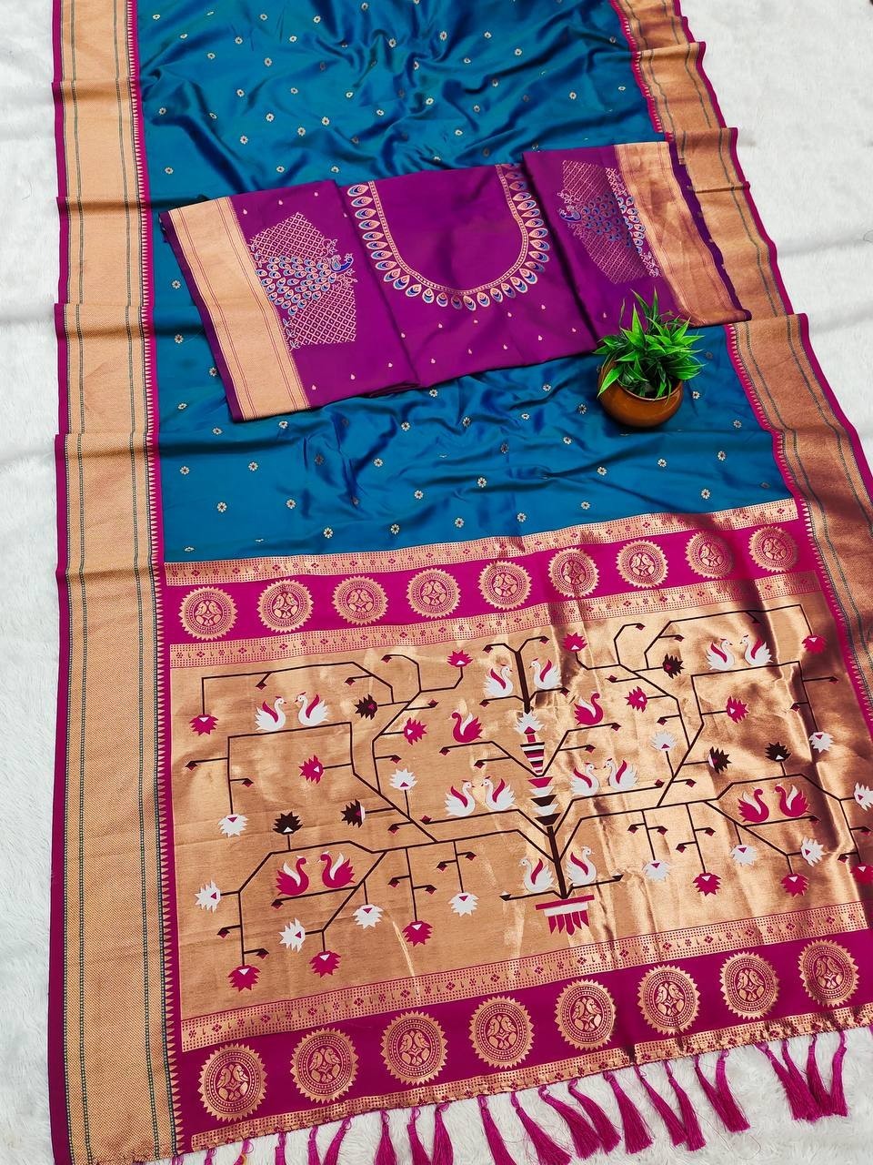 Party Wear Paithani Silk Saree With Embroidery & Handwoven Zari Motifs Bollywood