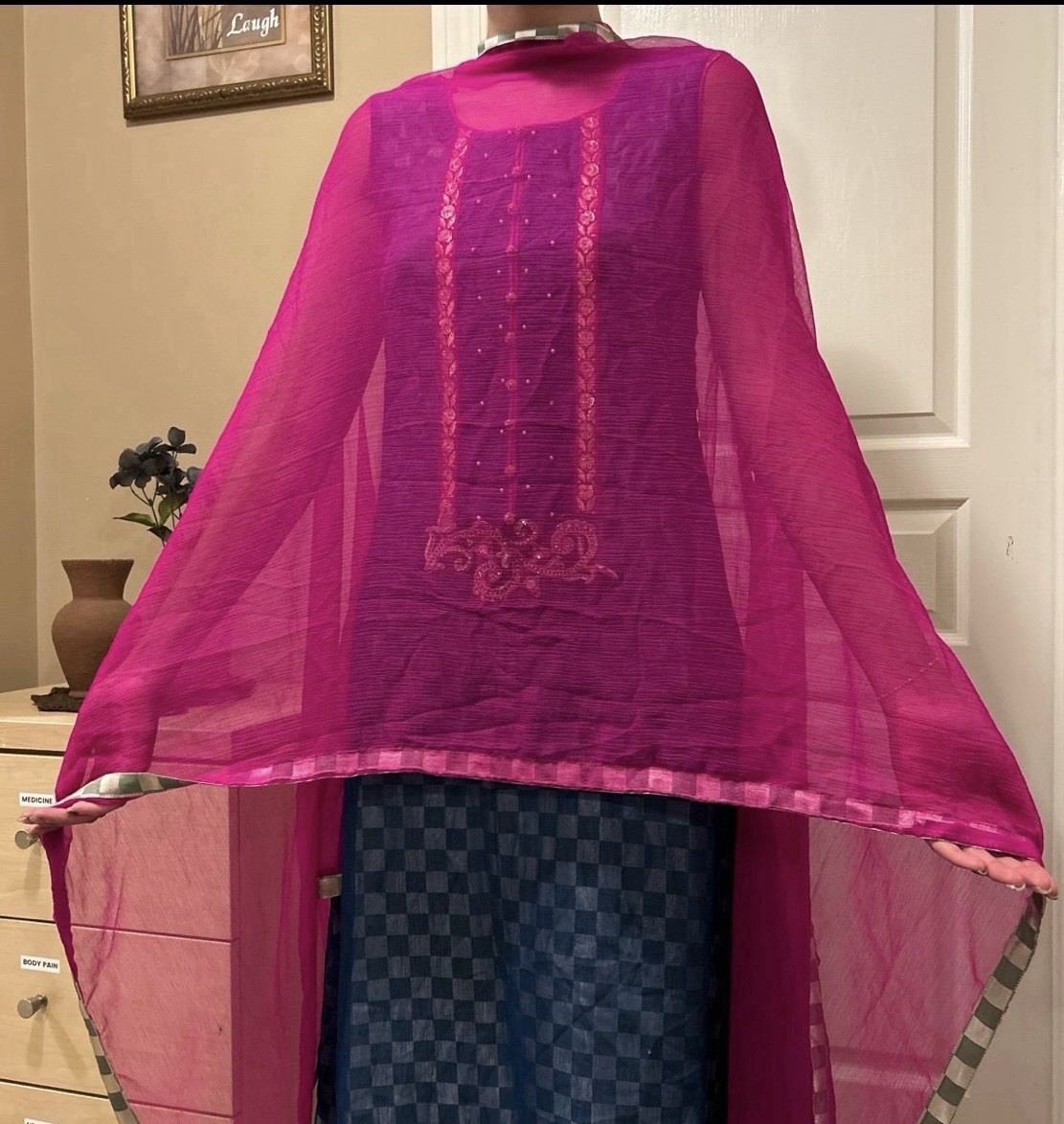 Hot Pink & Blue Pakistani Shalwar Kameez stitched new