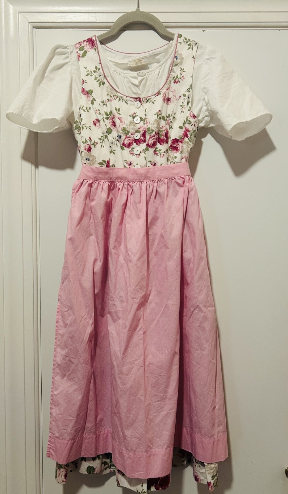 Moser German/Austrian Dirndl Girls Size 8-10 Pink and White, 3 pieces