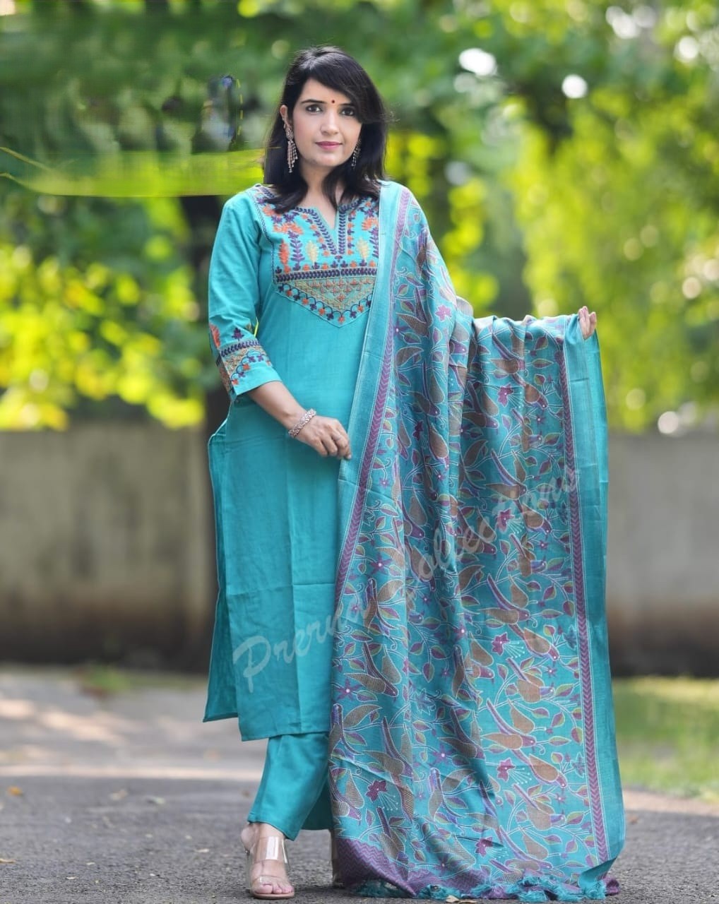 Cotton Slub Women’s Salwar Kameez Indian Bollywood Ethnic Kurti Pant Dupatta Set