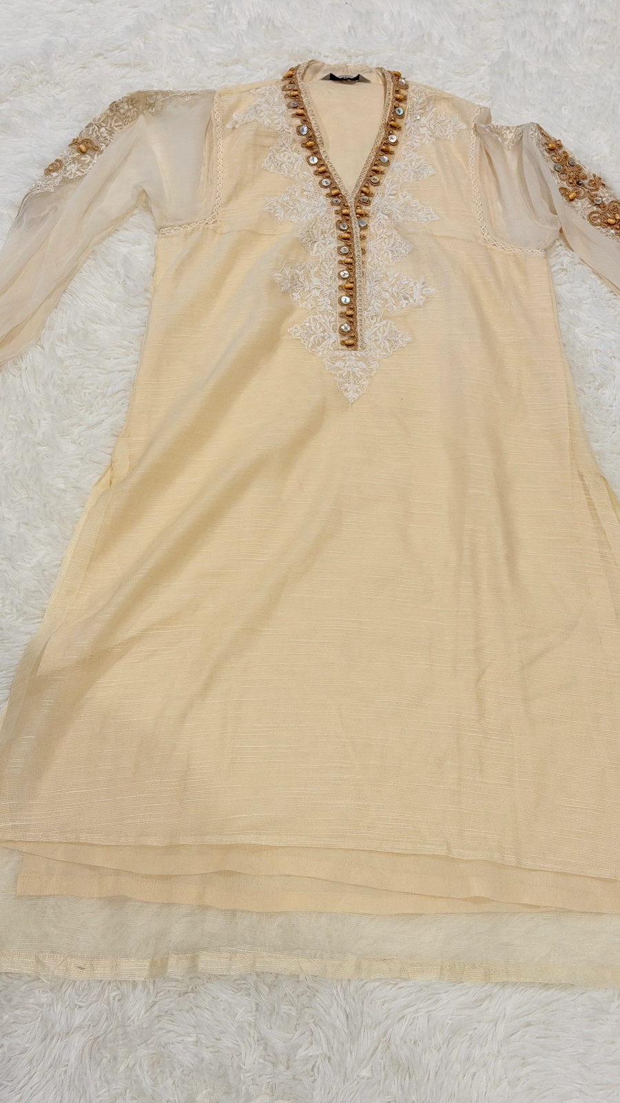 Maria B Cotton Net Cream Shirt with Emboirdery on front and Chiffon Baloon