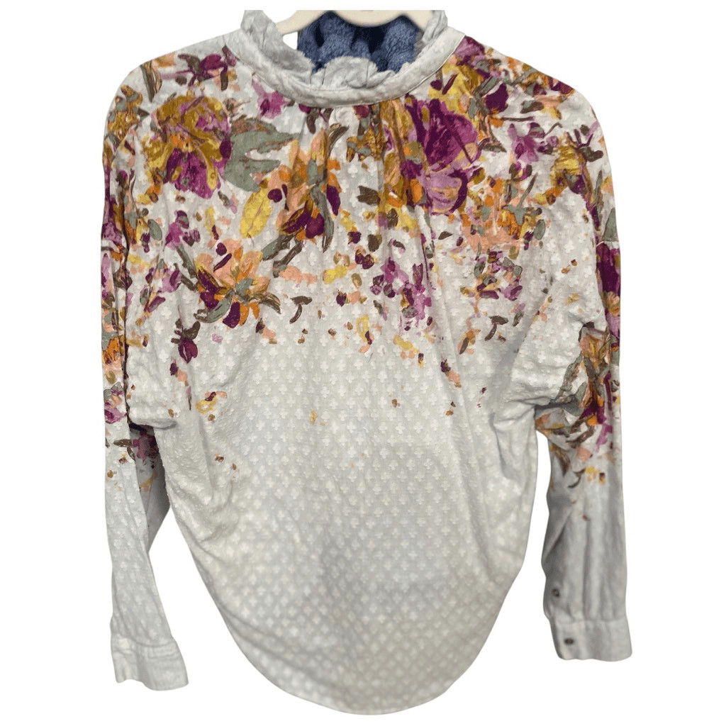 Pilcro Anthropologie Tavi Cream Floral Embroidered Boho Blouse Size Small