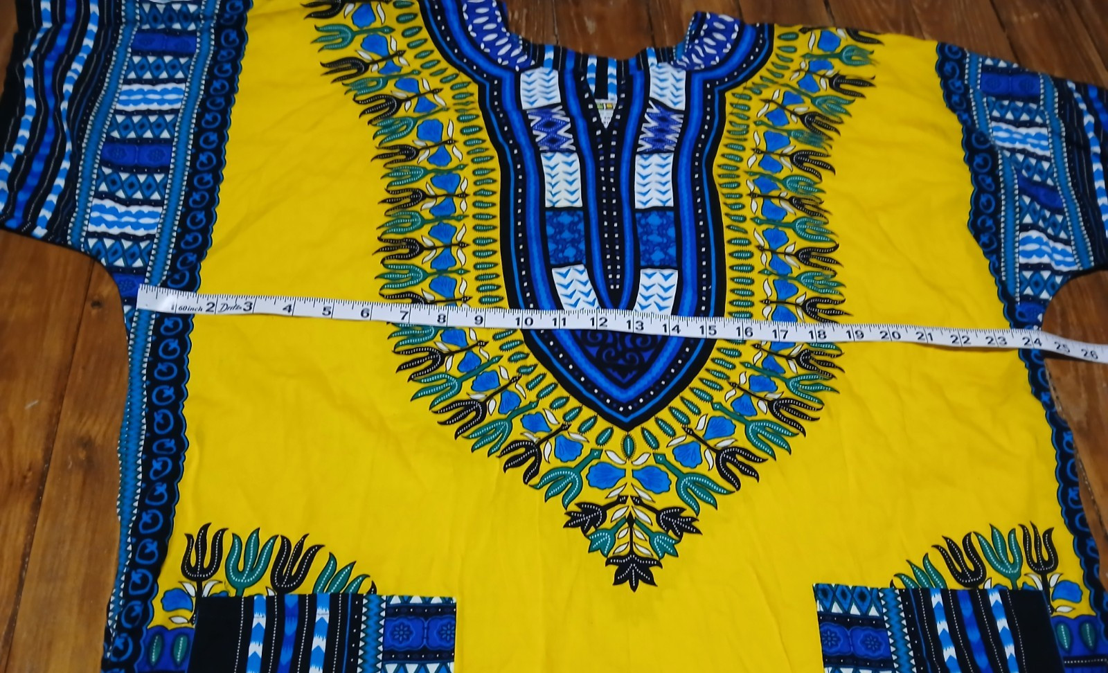 NF Dashiki shirt with front pockets Yellow/Blue 100% Cotton FREE SIZE