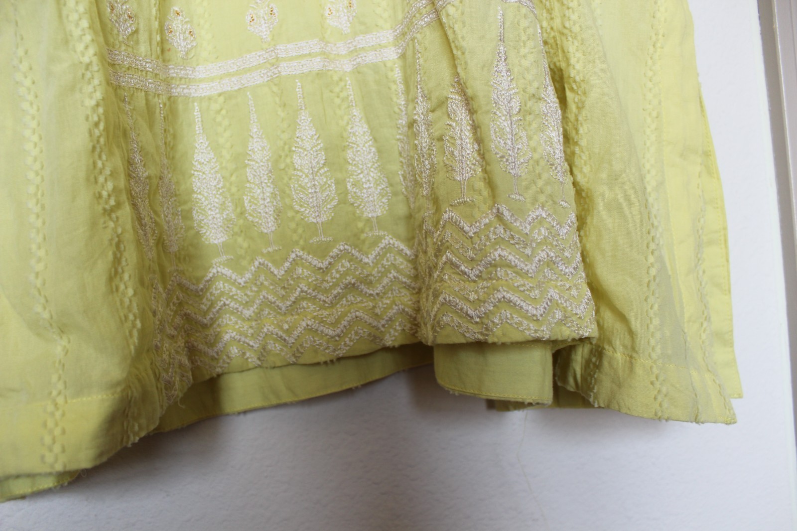 Khaadi Pakistani 100% Cotton Kurti Dress Womens 16 Yellow Lime Embroidered Tunic