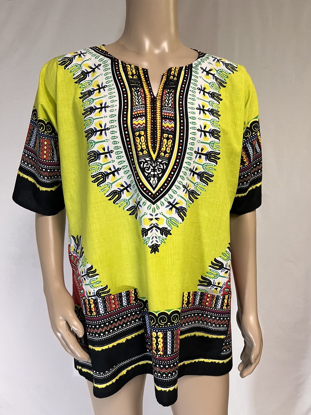 Dupsie’s Green/Multicolor African Print unisex Dashiki Shirt, New, Size Small.