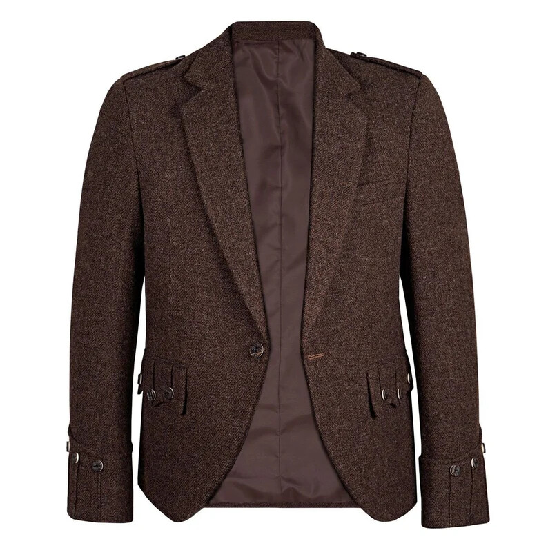 Men’s Scottish Brown Tweed Wool Argyle Jacket With Vest 17th Century Argyll Jack