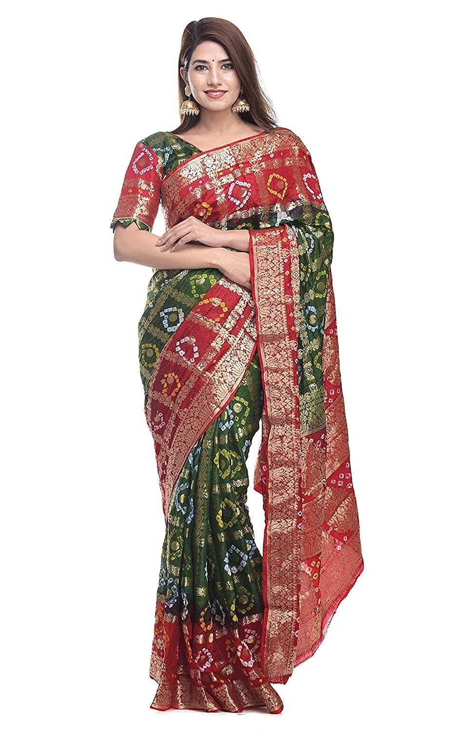 Women’s Bandhej Silk Saree with Zari Work