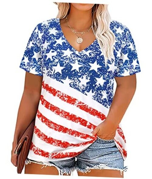 Plus Size American Flag Tops for Women Patriotic Shirt Oversized 3X A2-flag B