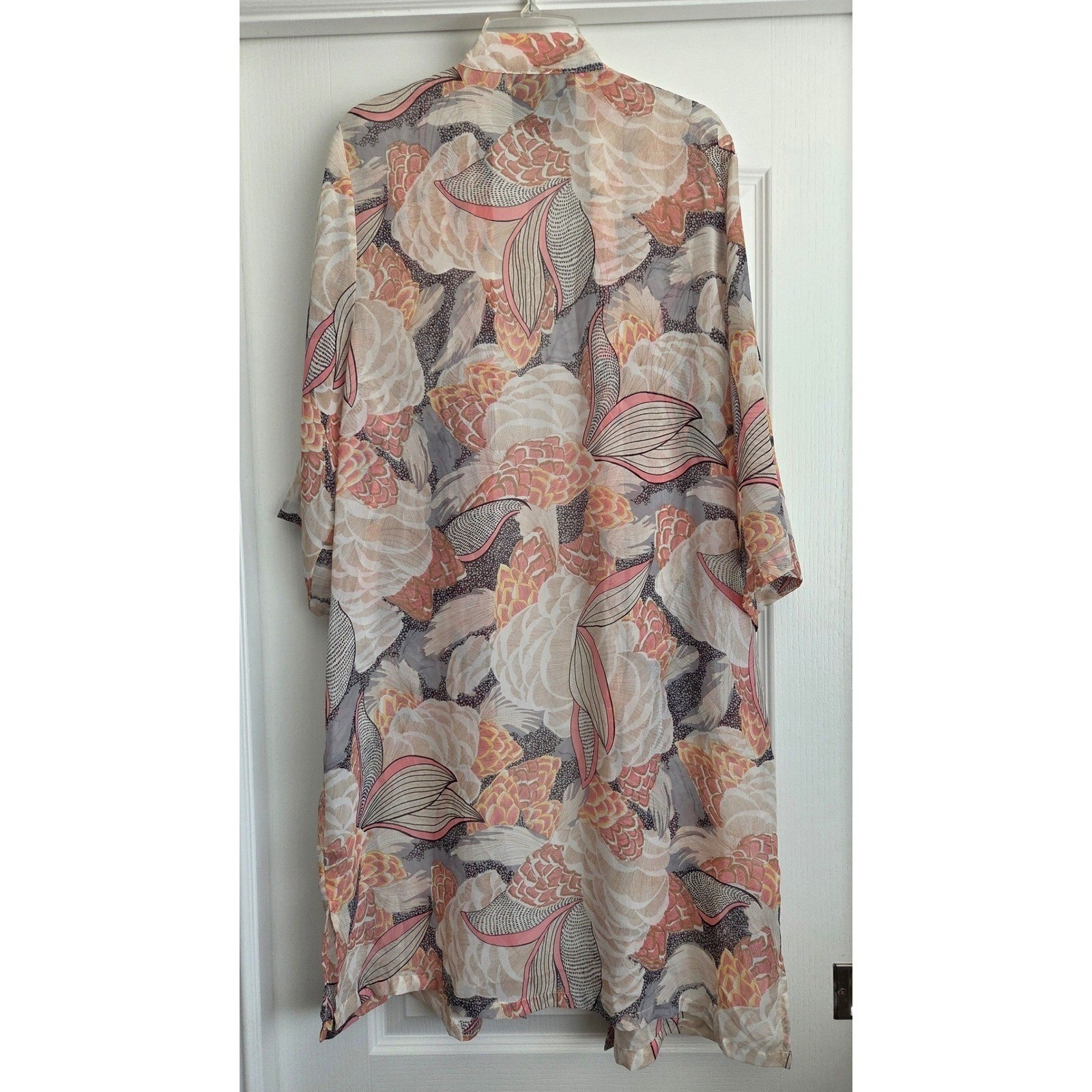 Anthropologie Neutral Floral Sheer Kimono Duster Coverup One Size Lightweight
