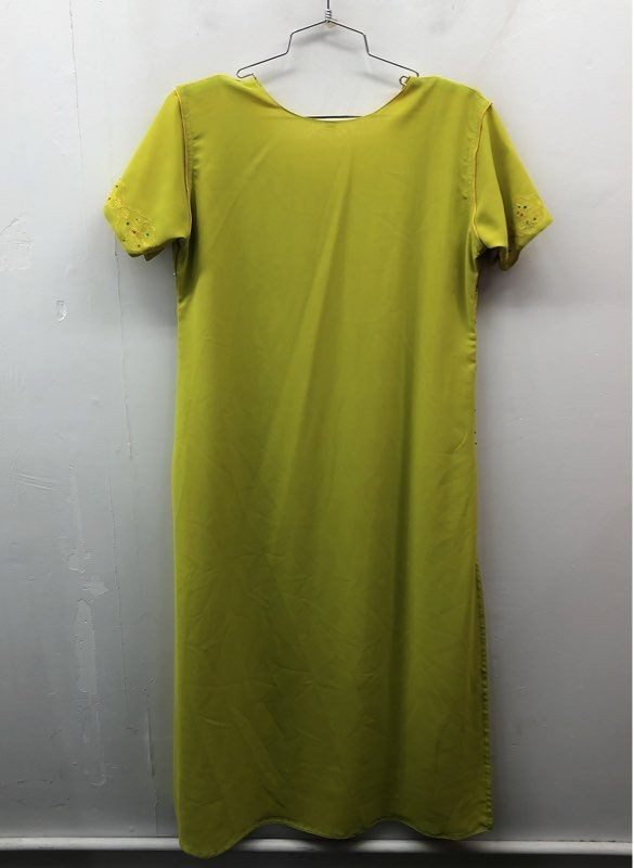 Women’s Lime Green Embroidered Sequin Kurta Tunic Dress Side Slits India Sz S