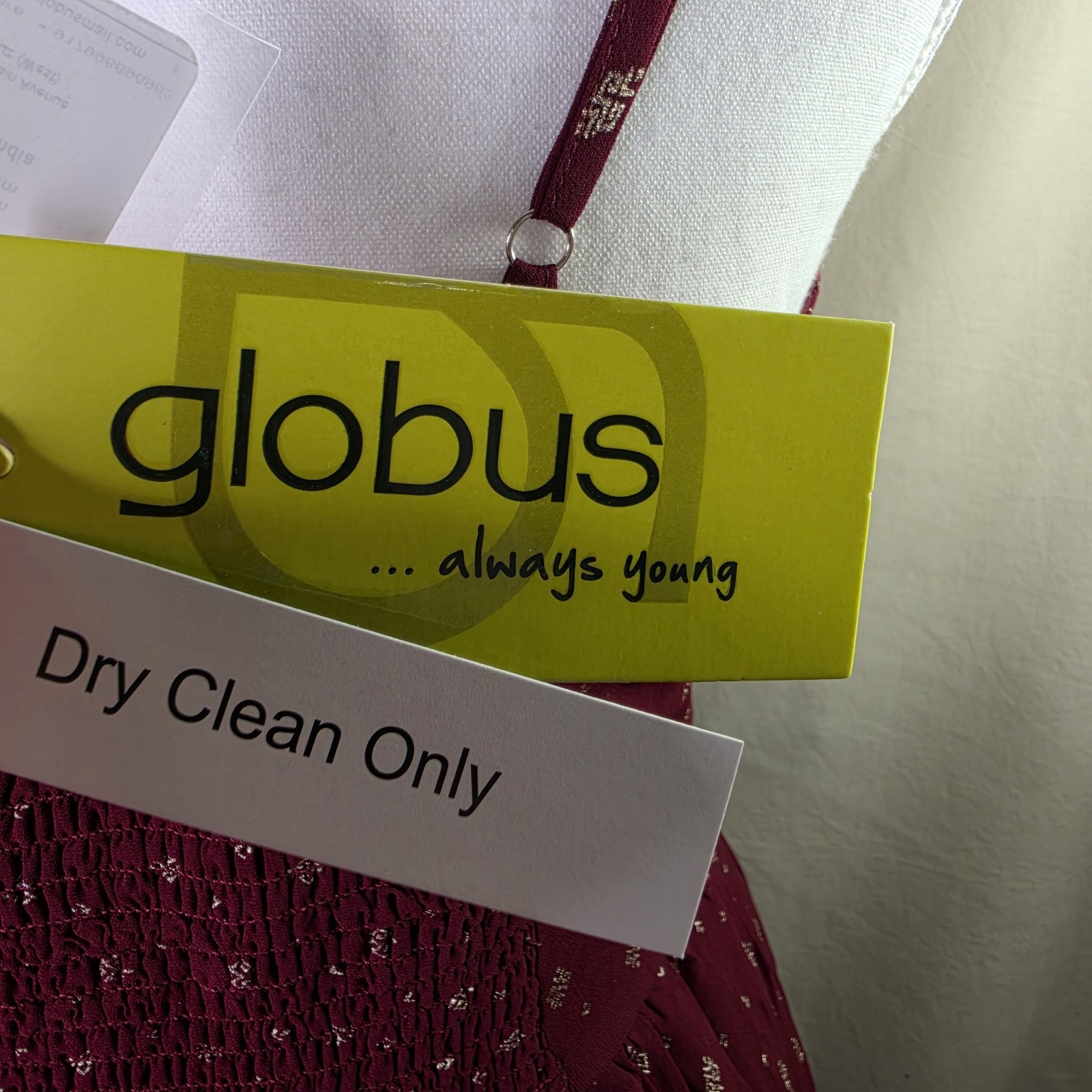 Globus Burgundy Gold Embroidered Dress Size L New with Necklace & Earrings Set