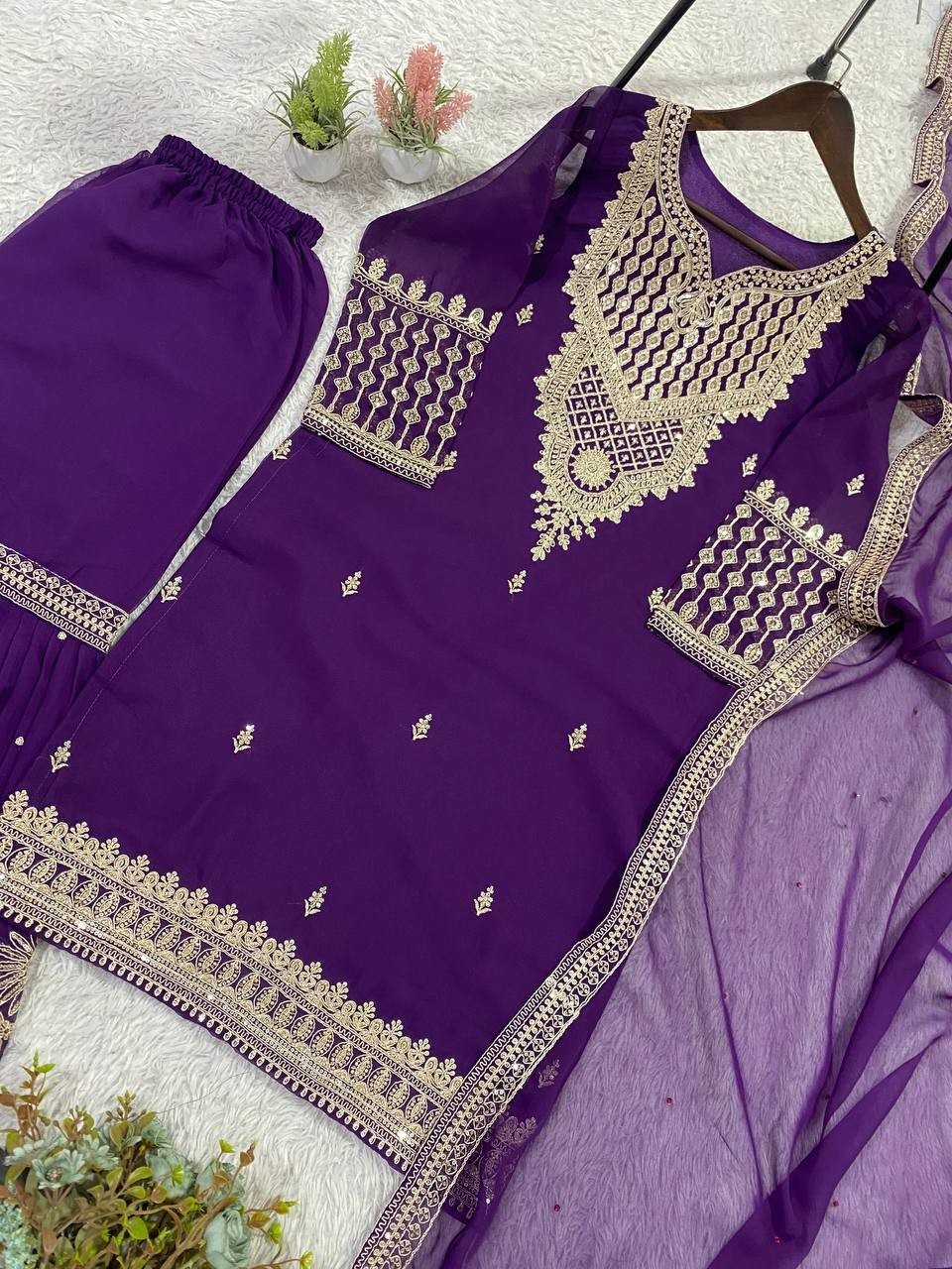 Latest Designer Georgette Kurta Palazzo With Dupatta For Reception & Party