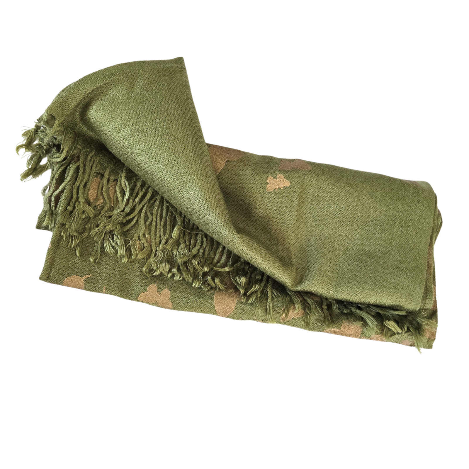 NIDA AZWER ATELIER Designer Scarf PAKISTAN Green Gold Butterflies, Lightweight