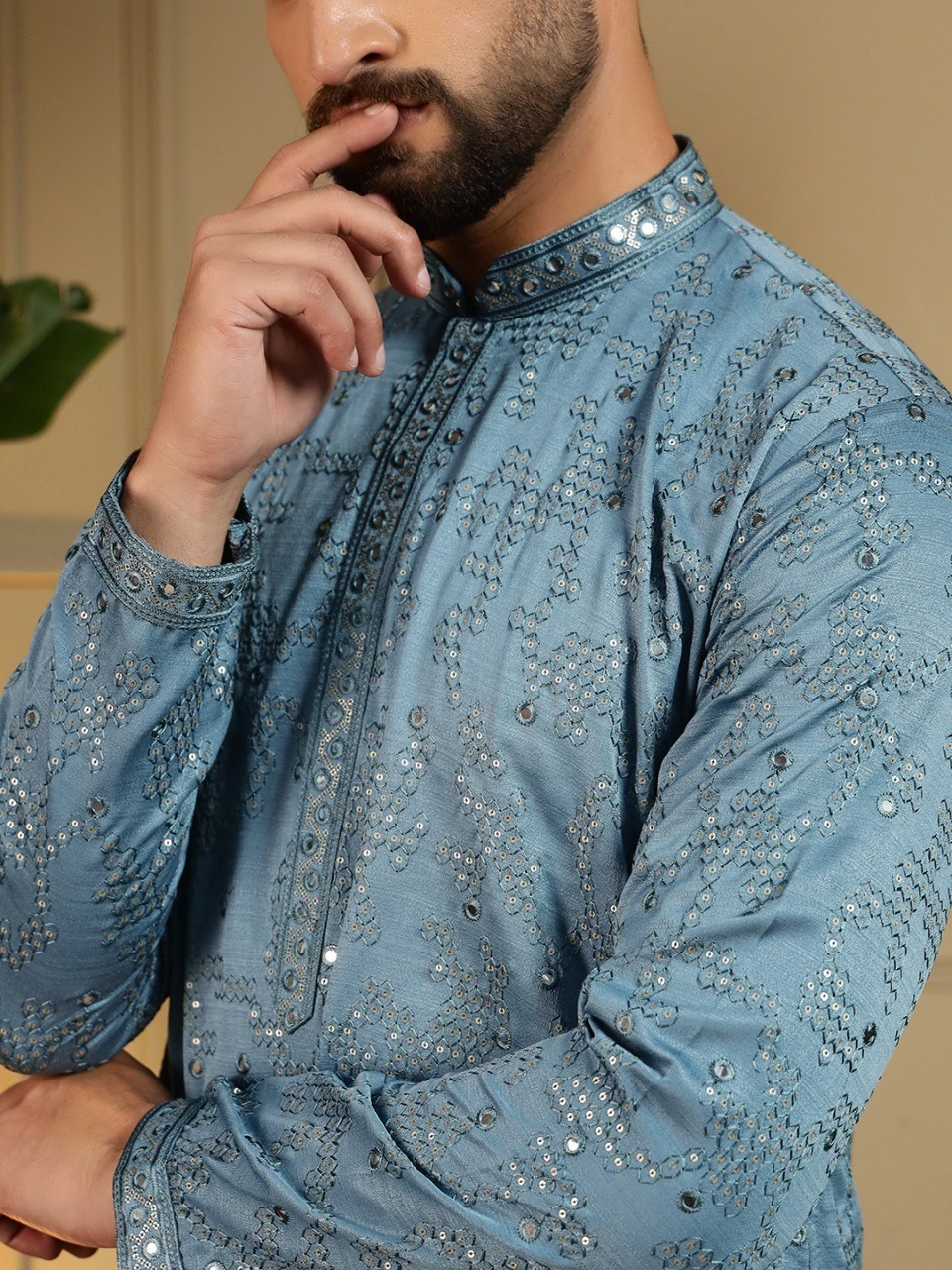 Men Kurta Set Pakistani Kurta Pyjama Indian Groom Suits Sherwani Wedding Party