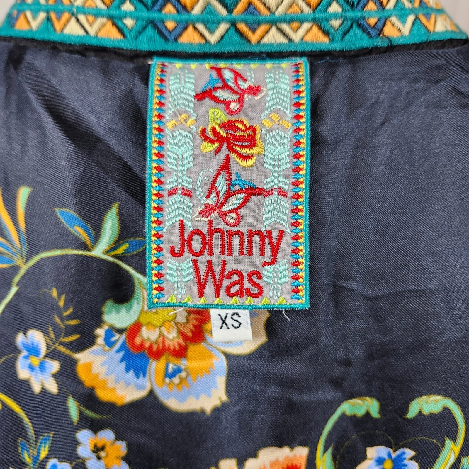 Johnny Was Reversible Silk Blend Kimono Jacket Floral Velvet Trim XS