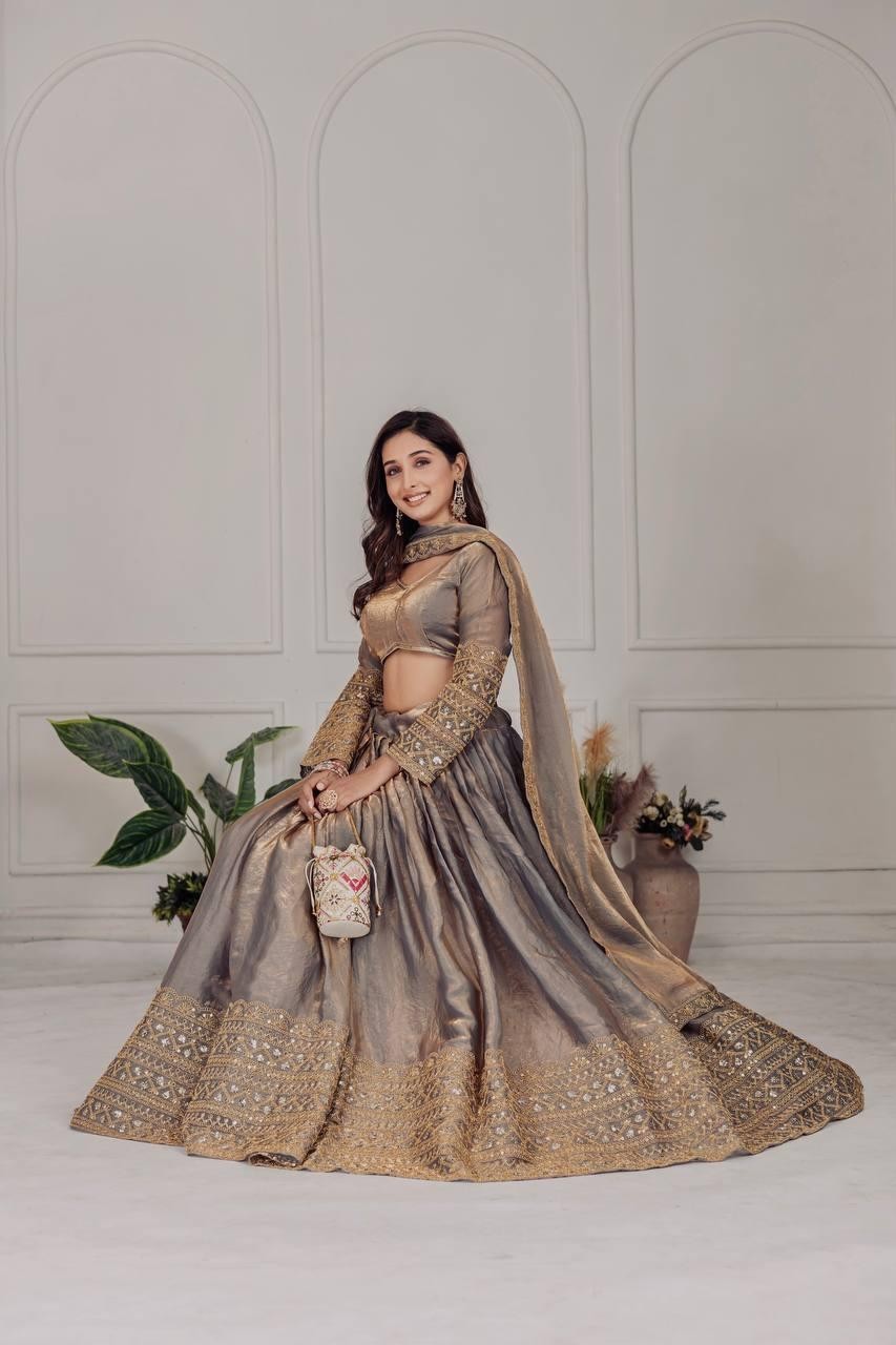 PARTY WEAR HEAVY FENDI SILK LEHENGA CHOLI WITH DUPATTA FOR WOMEN & GIRLS