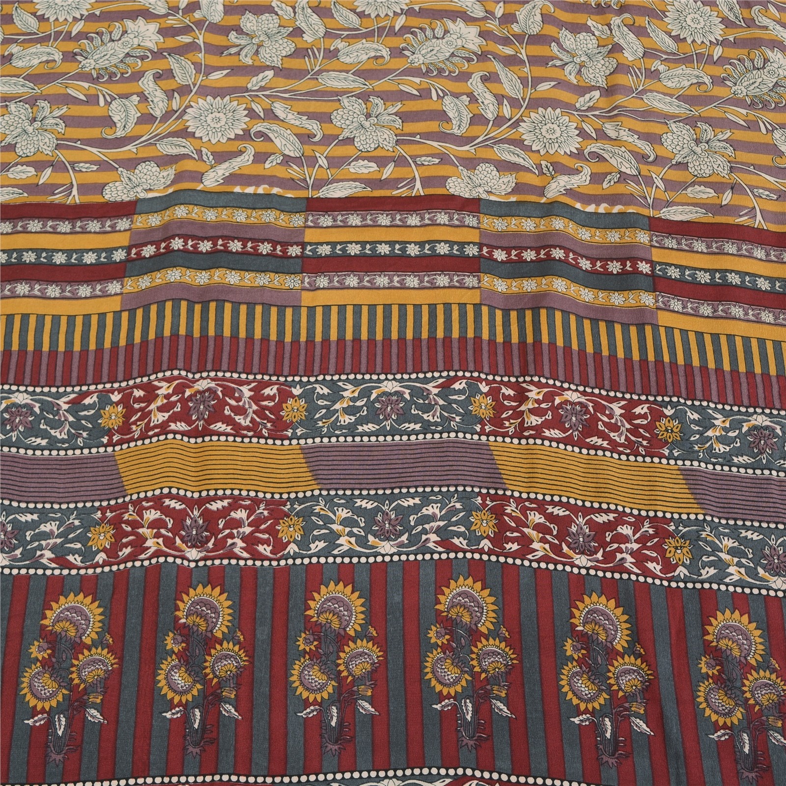 Sanskriti Vintage Multicolor Sarees Pure Crepe Silk Printed Sari Craft Fabric