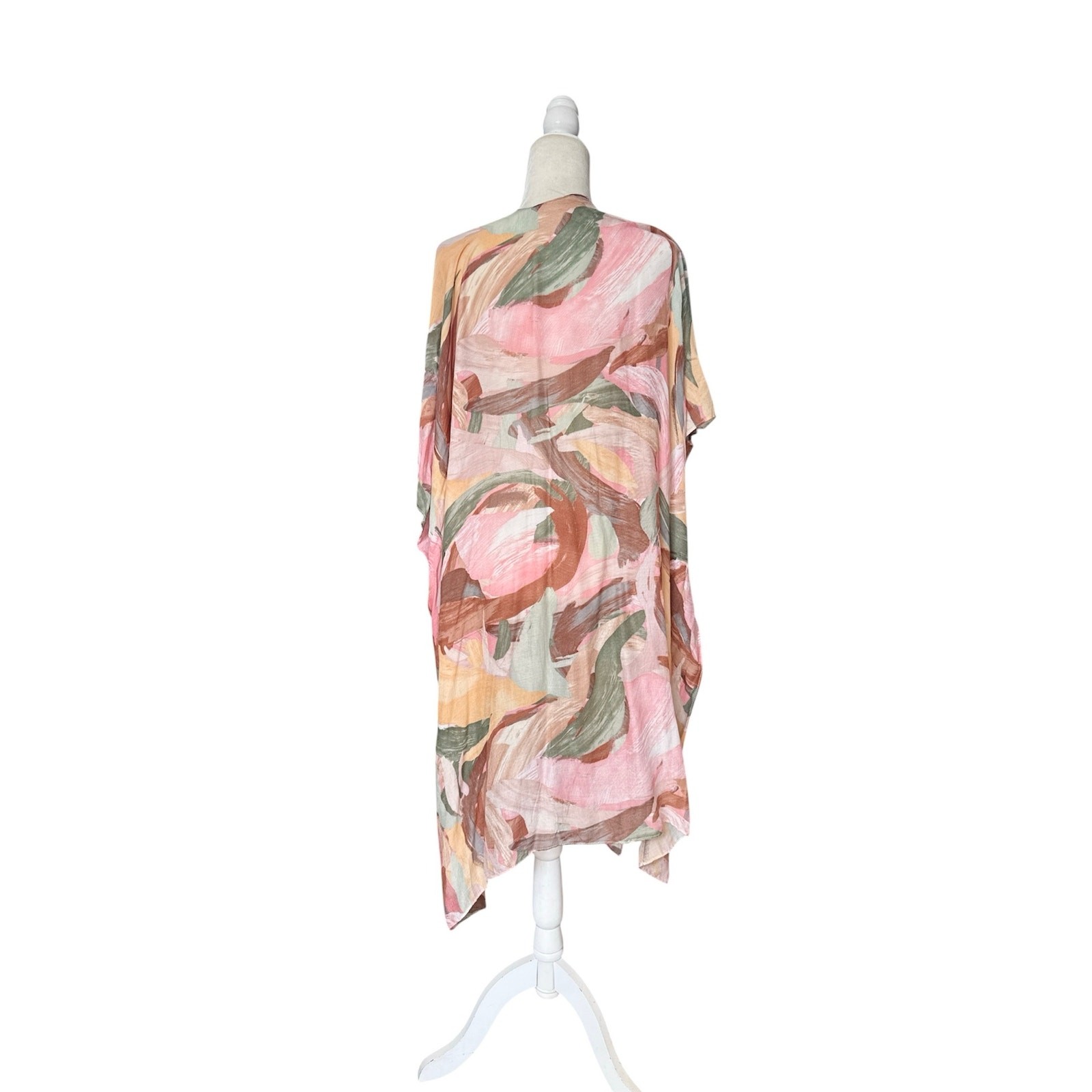 Pink Multi Printed Open Front Kimono Cardigan Cover Up One Size Fits