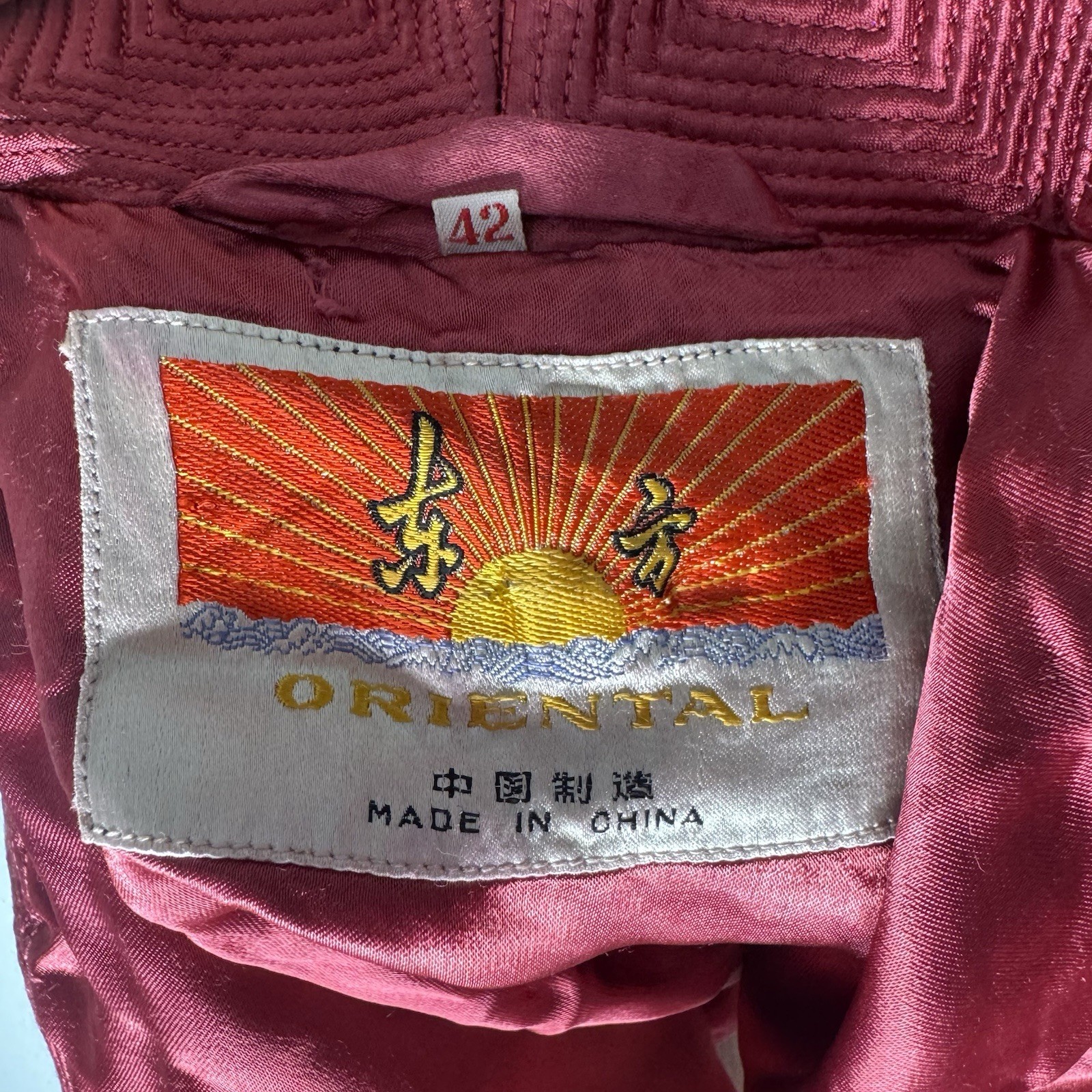 Vintage 1950s Oriental Chinese Red Satin Robe Brocade Smoking Size 42 Med/Large