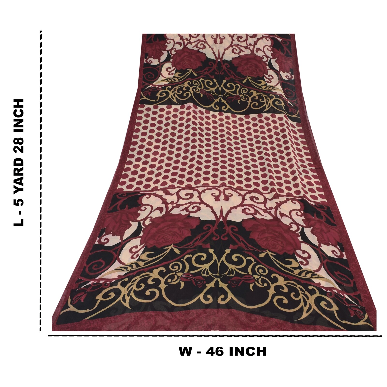 Sanskriti Vintage Sarees Red/Black Pure Georgette Silk Printed Sari 5Yd Fabric