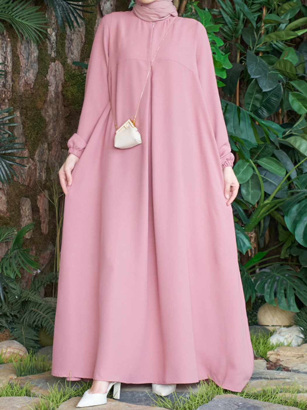 Muslim Kaftan Fashion Simple Burqa Arab Long Sleeve Abaya Ethnic Style Dress