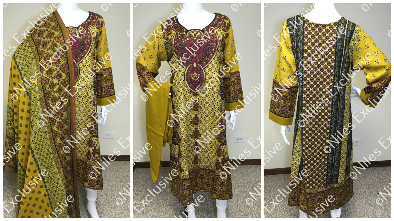 Pakistani Indian Designer Printed Khaddar Salwar Kameez, Nice Stitching L, XL