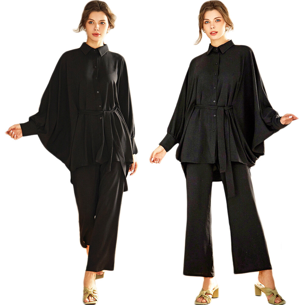 Muslim Women Abaya Set Two Piece Long Blouse Pants Kaftan Jilbab Islamic Clothes