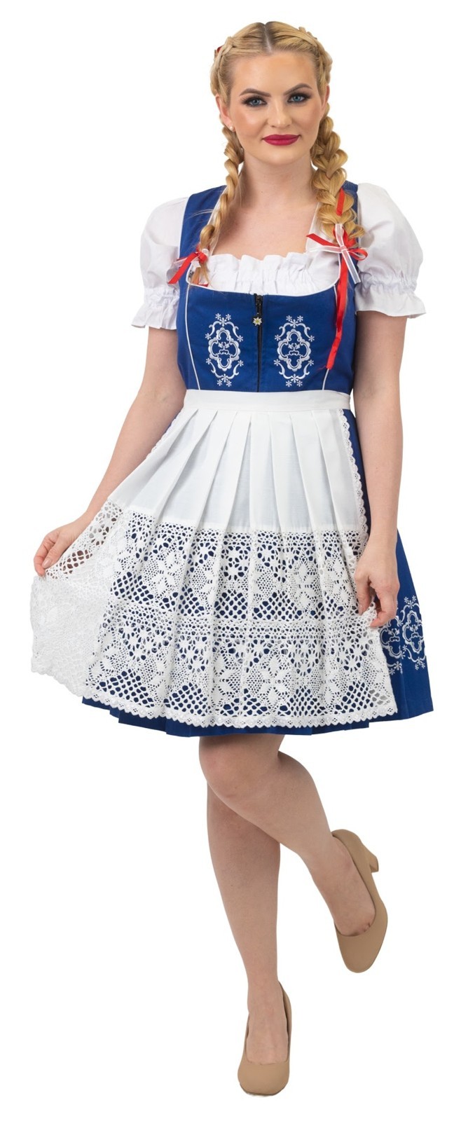 Blue German Dirndl Dress XS S M L XL 2XL 3XL EMBROIDERED Oktoberfest Party 3pcs