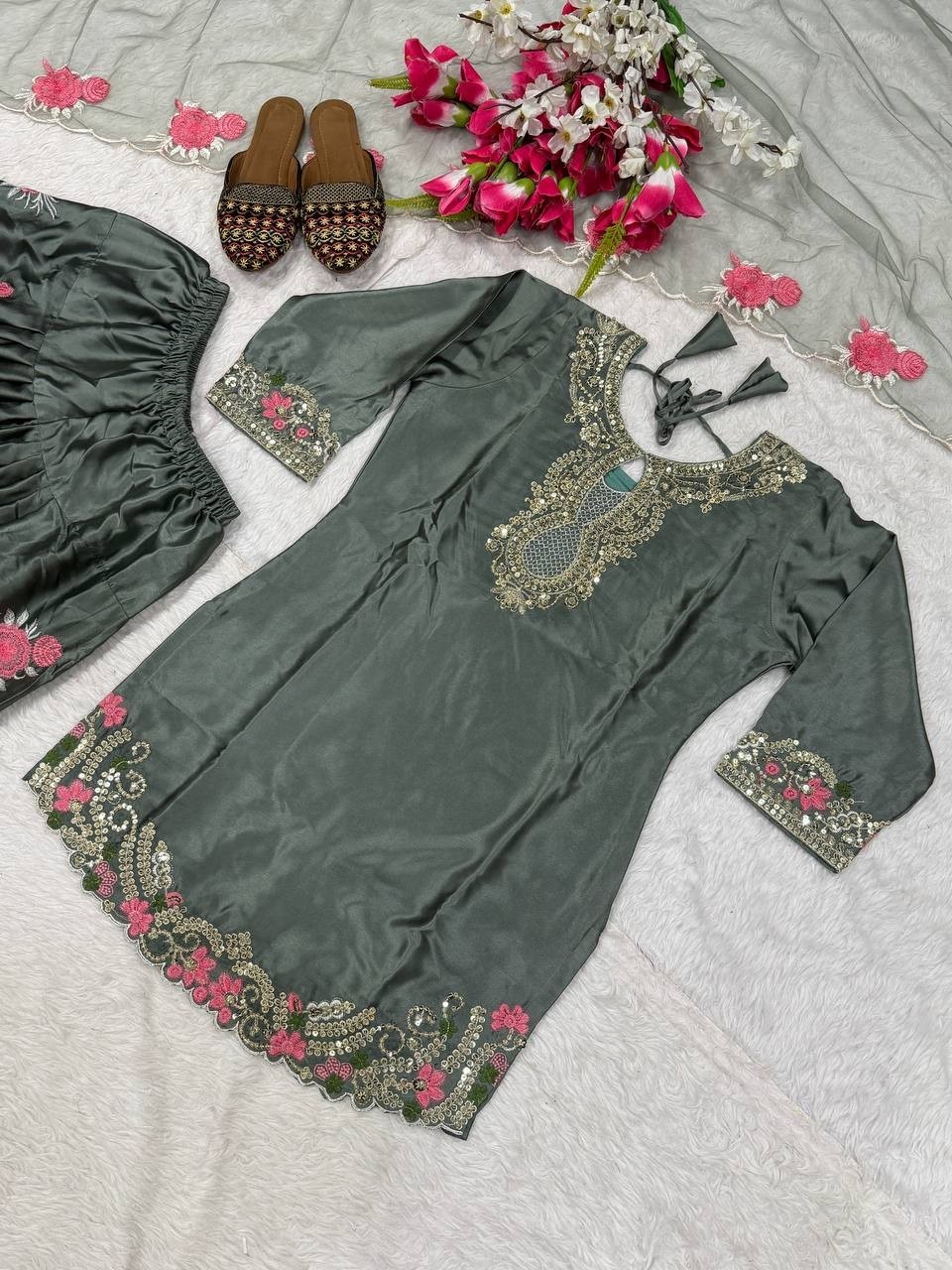 Latest Collection Japan Satin Salwar Kameez With Organza Dupatta For Women