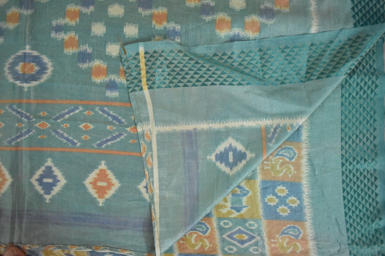 FNC Vintage Green Sambalpuri Ikat Sarees Handwoven Art Silk Sari Fabric Antique