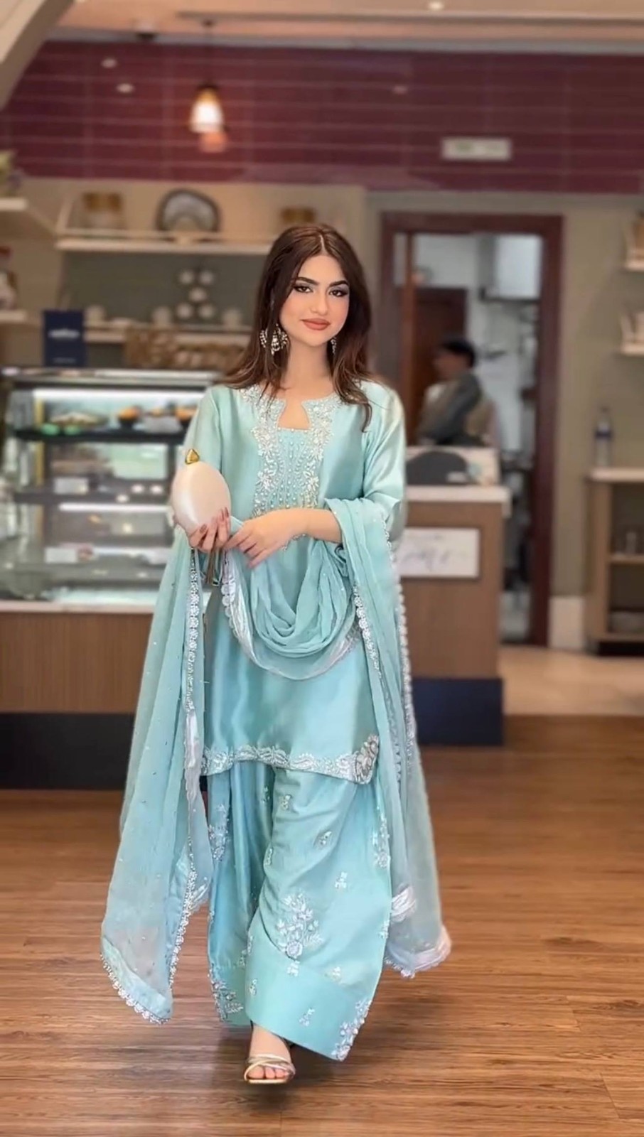 Presenting Roman Glass Silk Salwar Kameez With Organza Silk Dupatta For Women