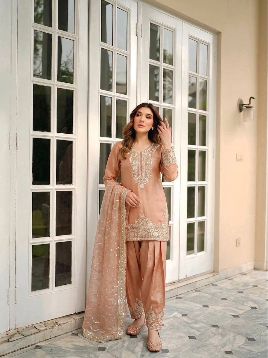 New Designer Silk Kurta Palazzo With Dupatta For Wedding & Party Wear