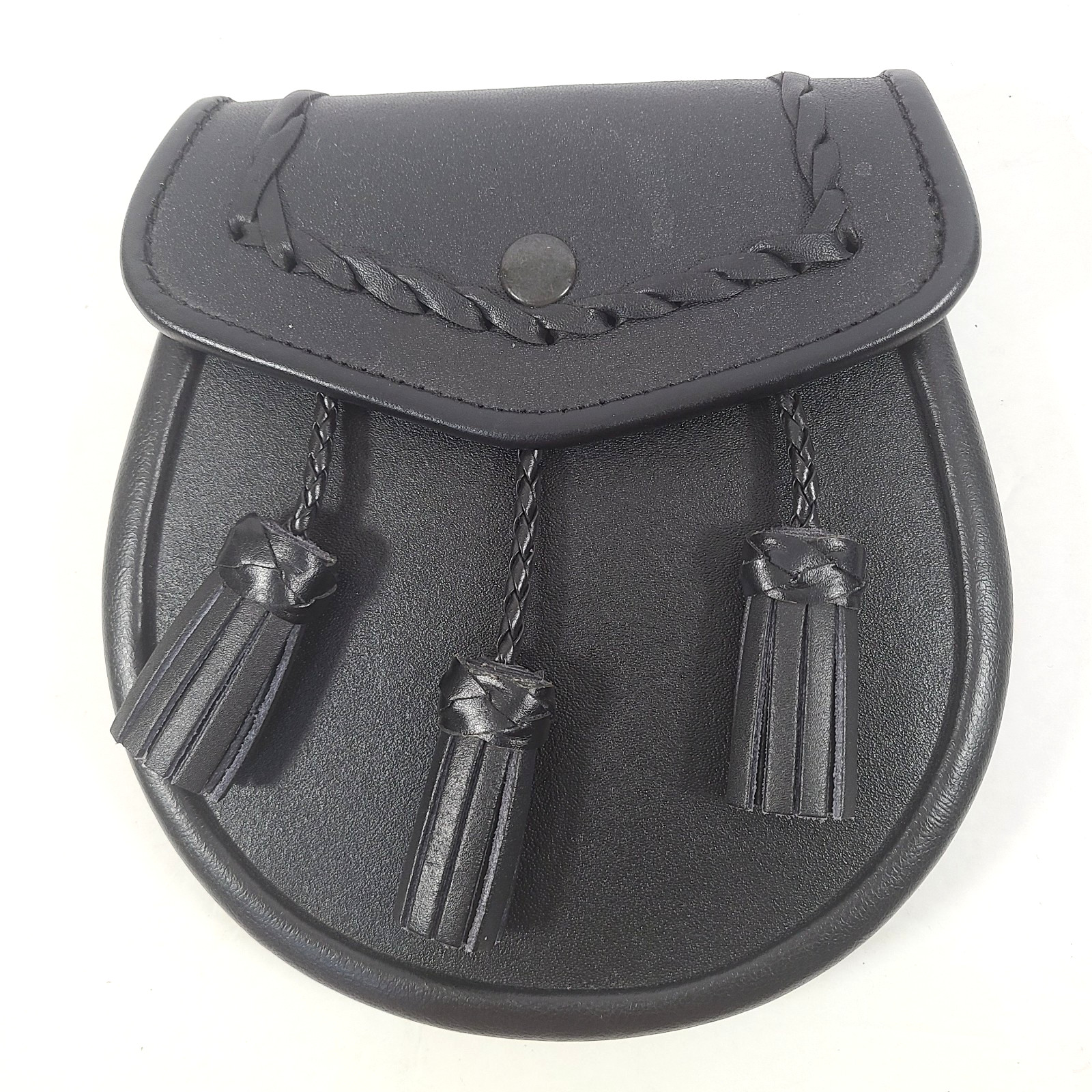 Scottish Handmade Kilt Day Wear Sporran Three Tassels Full Black Leather NWOT