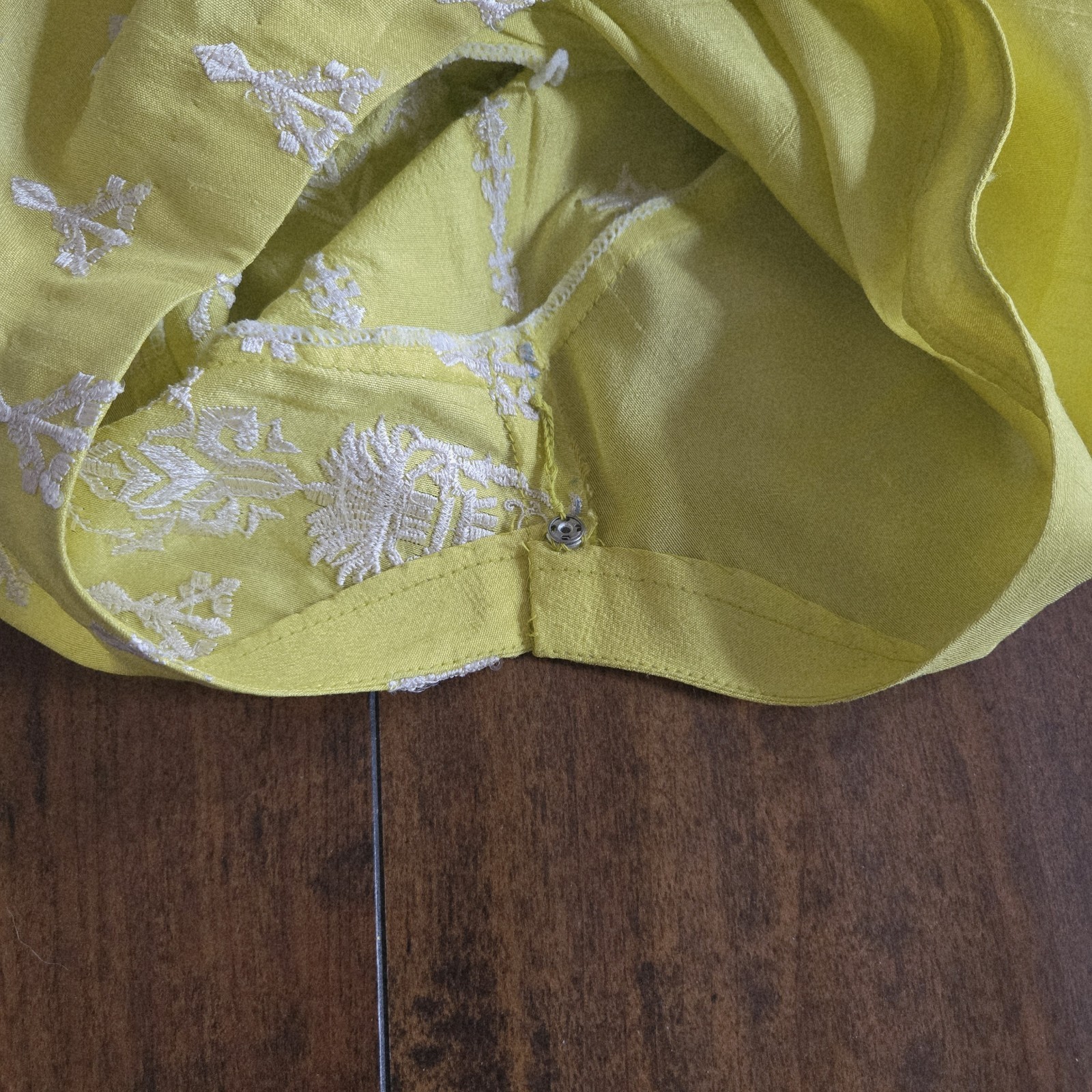 Embroidered Lime Yellow Top Shirt Long Kurti Cotton Silk Organza Size S/M